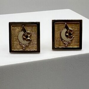Vintage Dante Gold Tone Square‎ Cufflinks Textured Star Moon Celestial Mens